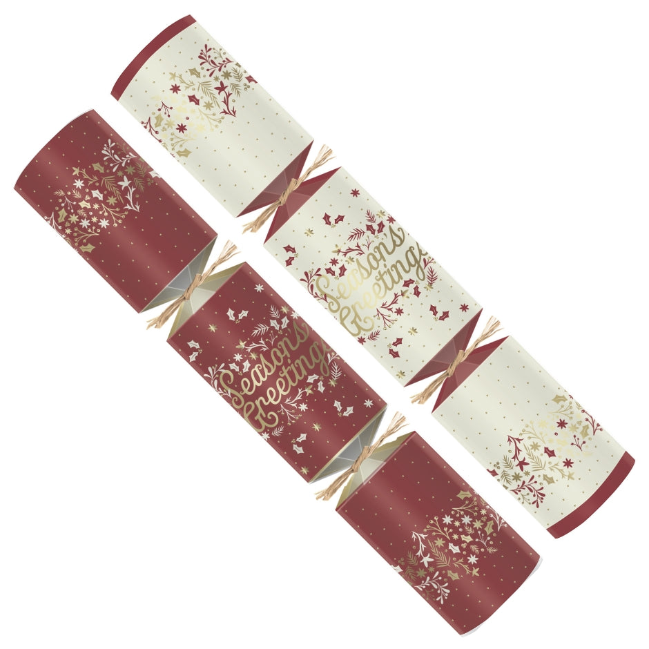 Burgandy Seasons Greetings Christmas Crackers 50 x 12"